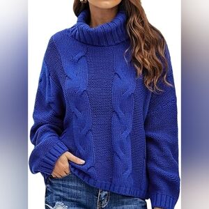 Elegant Blue Turtleneck Sweater for Women